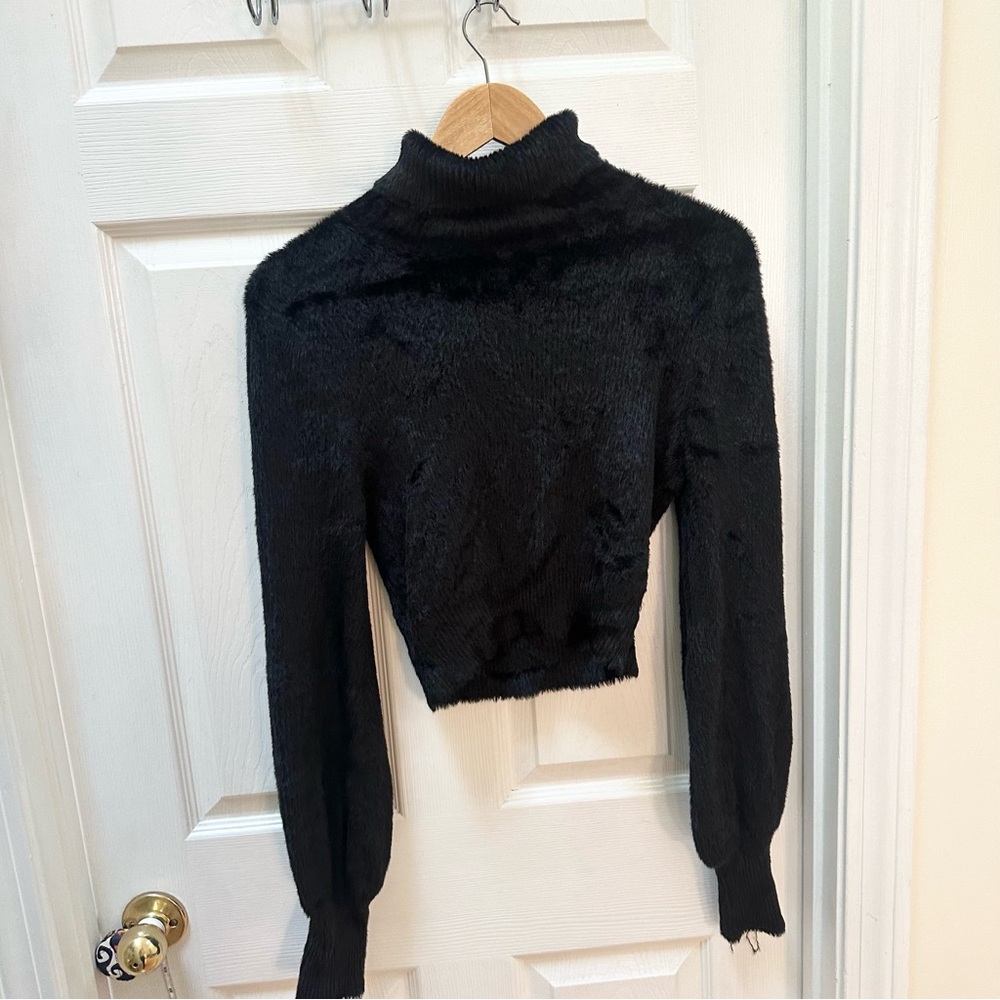 For Love Lemons Myriam Turtleneck Sweater fur soft m medium cropped black - Picture 2 of 8